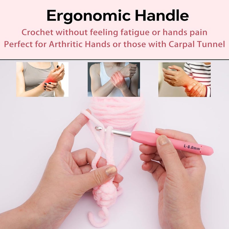 Gerute 8mm Crochet Hook, Ergonomic Crochet Hook, Smooth and Extra Long Knitting Needles, with Soft Rubber Ergonomic Handle and Aluminum Tip, Perfect Beginner and Arthritic Crochet Hooks (8 mm) - Image 4